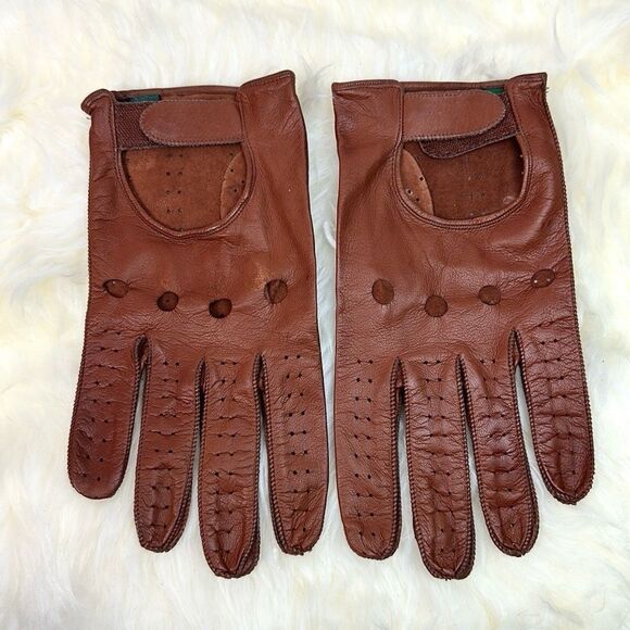 Sermoneta Gloves Italy Driving Gloves Cognac Brown Soft Leather Men’s 9 1/2 - Picture 4 of 11